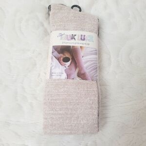 The Original Muk Luks Knee High Socks Tan Multi Contrast Top Toe Heel OSFM New